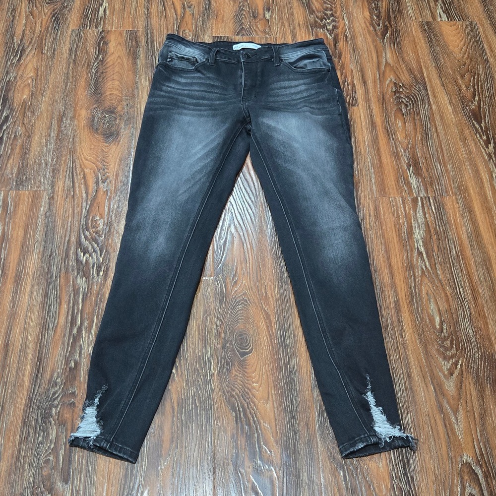 KanCan 29 Skinny Jeans Womens Black Distressed Frayed Hem Pants 117920